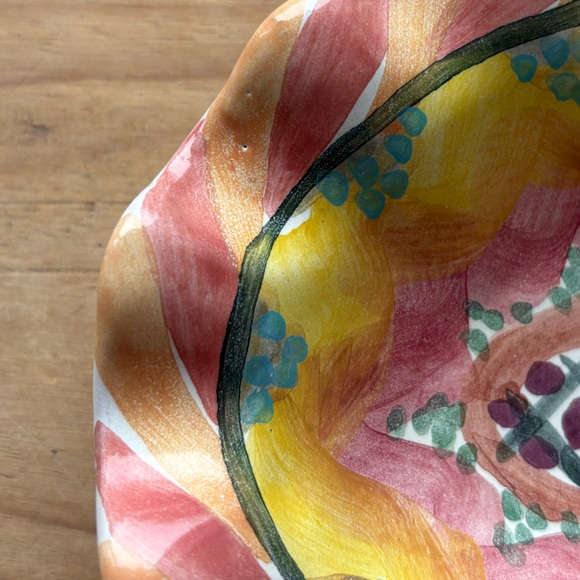 MacKenzie-Childs Pink and Yellow Ruffled Ceramic Trinket Dish - Picture 9 of 14